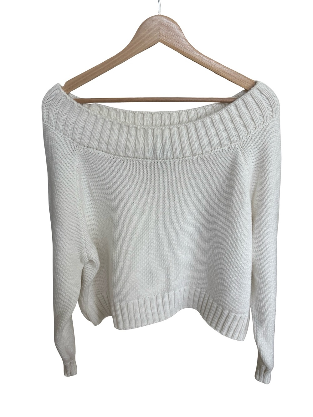 Carbon38 Classic Cream Wool Blend Off-Shoulder Slouchy Knit Sweater Sz XS